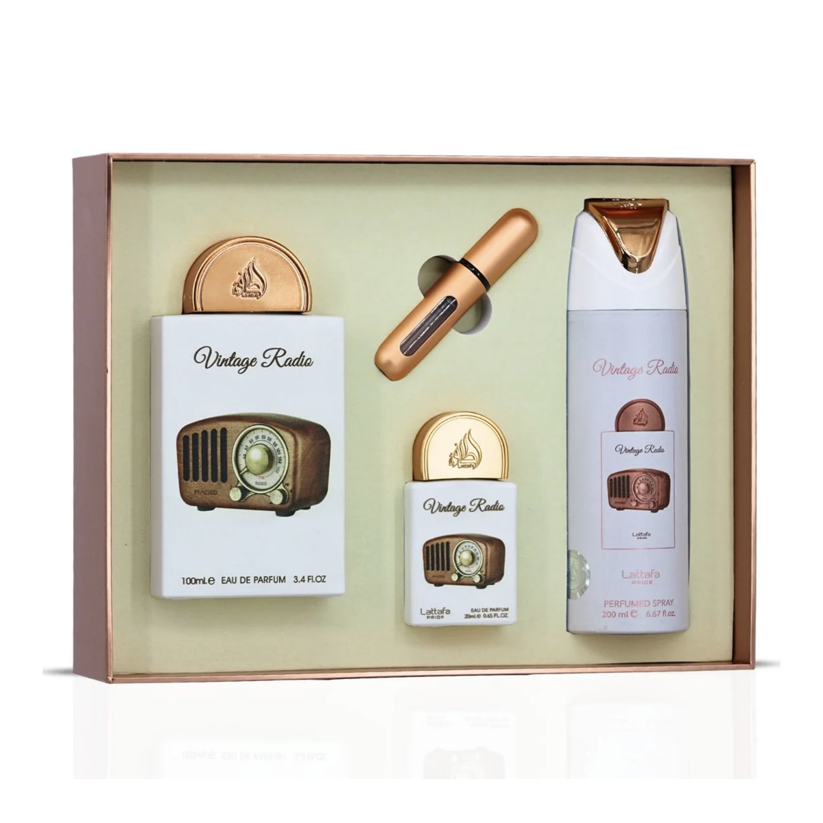 Set Lattafa Vintage Radio en Costa Rica – Perfume Árabe con Presentación de Regalo